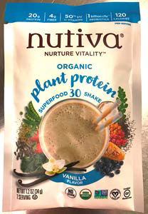 Nutiva Voluntary Recall for Undeclared Peanuts Organic Plant Based Protein Superfood 30 Shake Vanilla Flavor